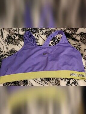 Nike Pro Purple Sports Bra with Lime Band